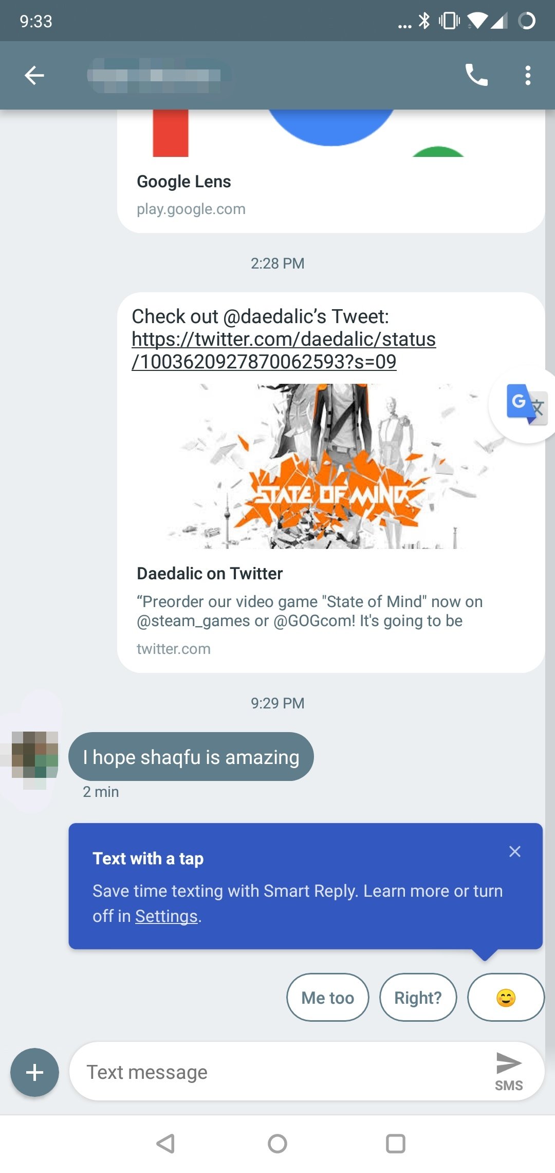 A T-Mobile Smart Reply feature in Android Messages.