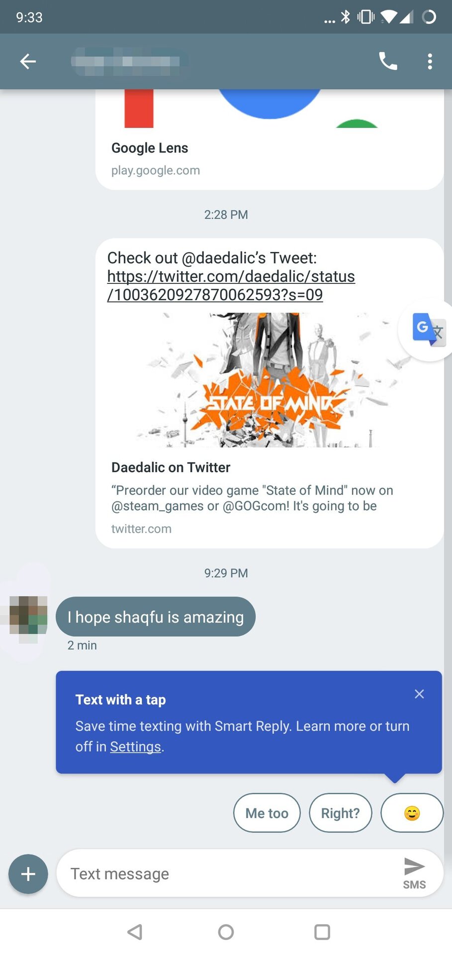 A T-Mobile Smart Reply feature in Android Messages.