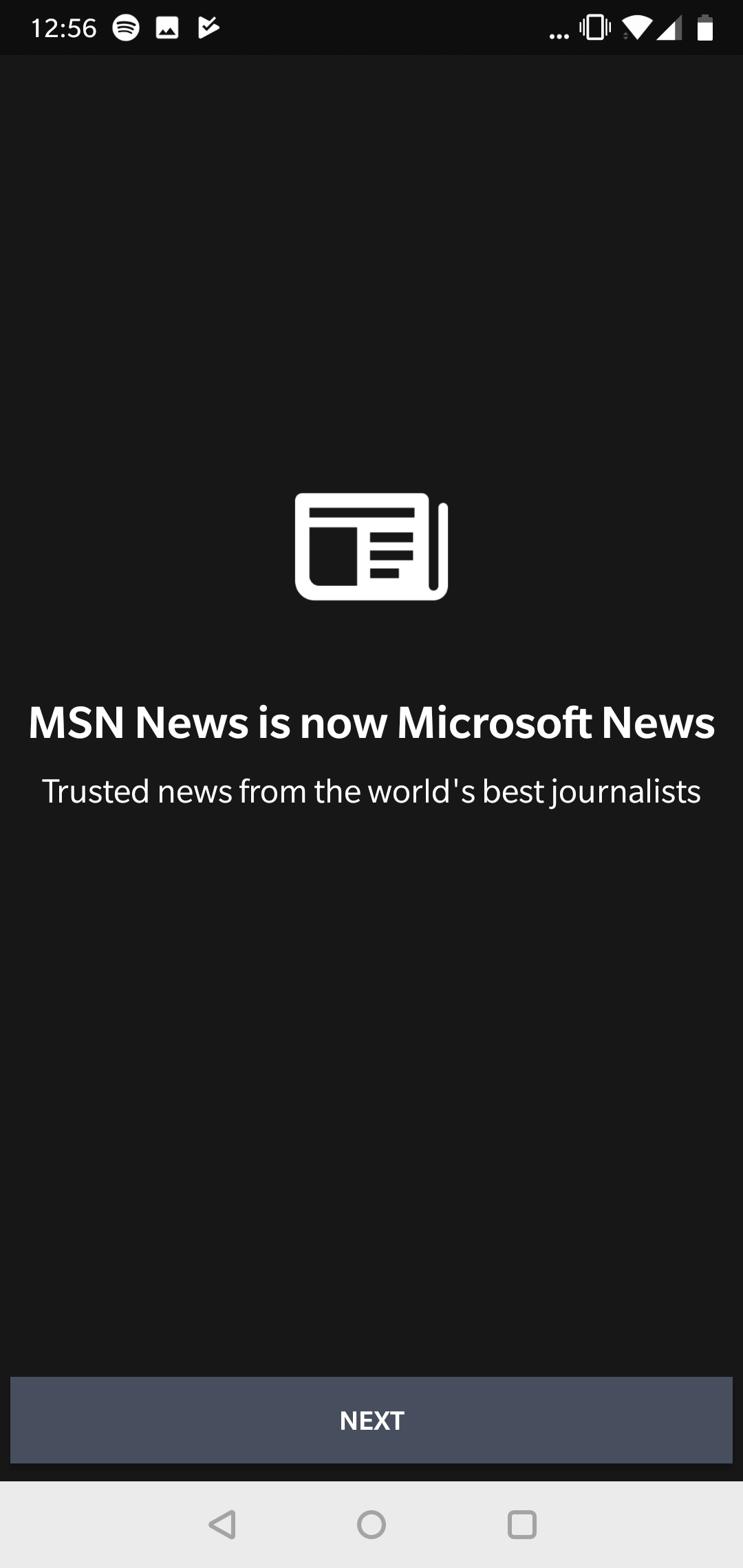 A screenshot showing the announcement that MSN News is now Microsoft News.