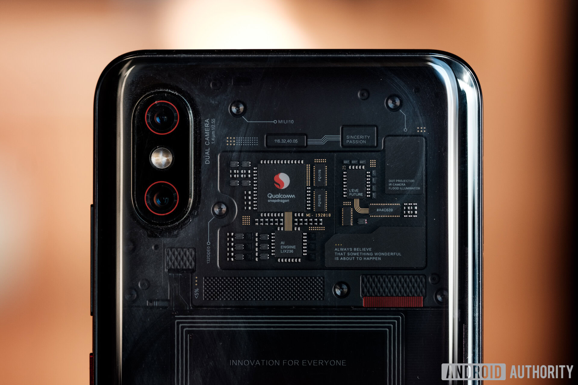 the components seen through the back of the Xiaomi mi 8 explorer edition