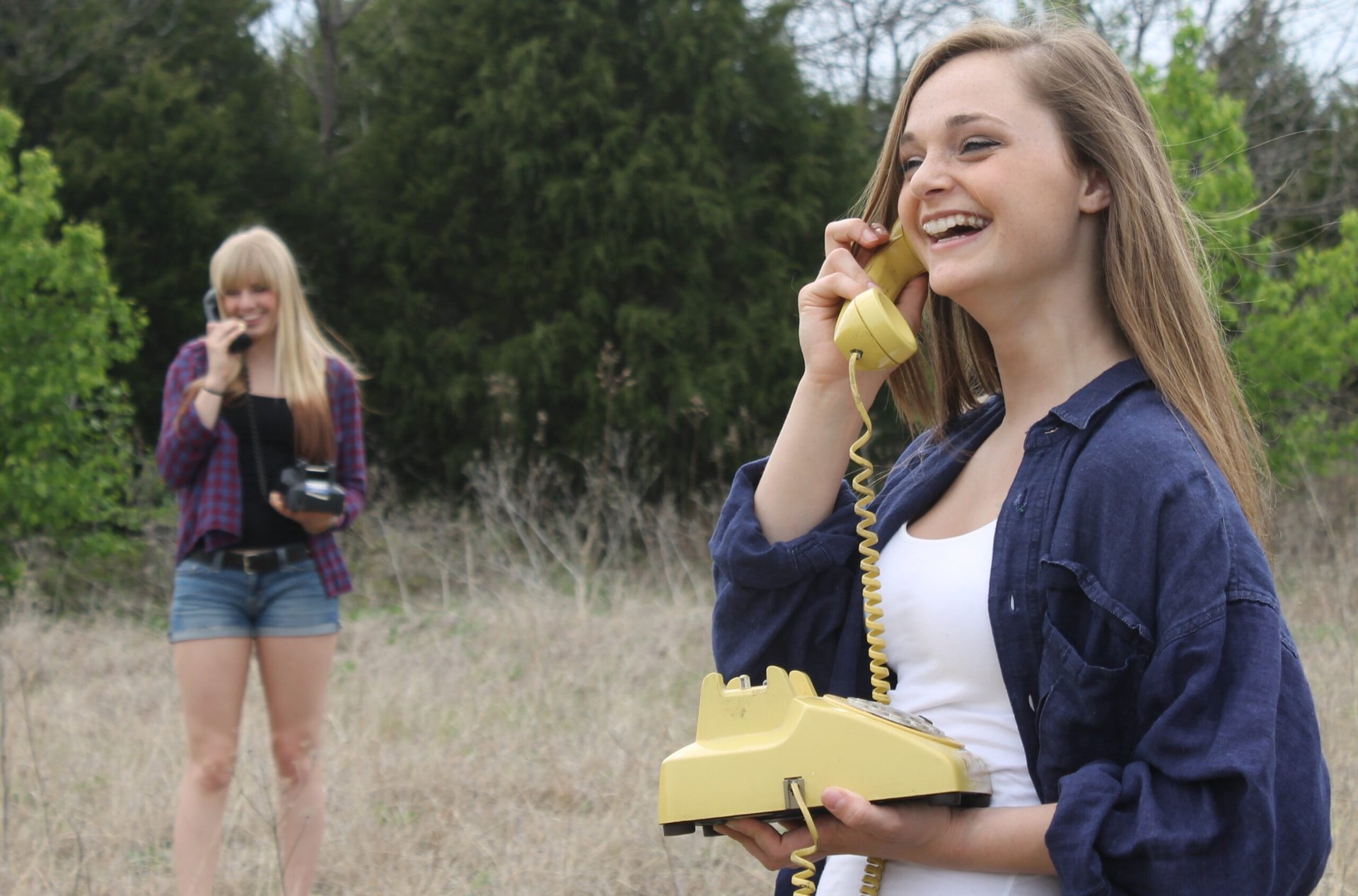 girls talking on land line