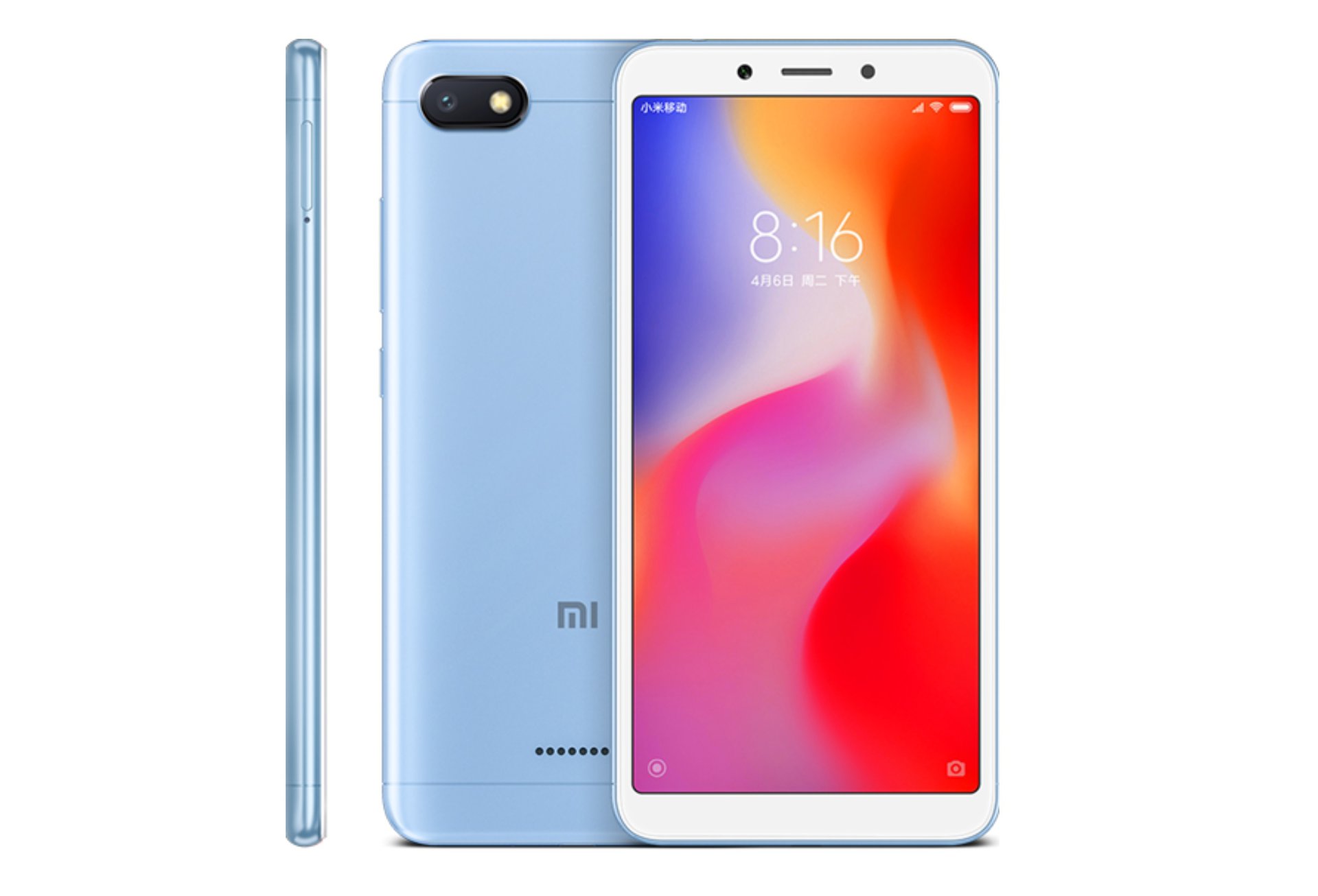 Xiaomi Redmi 6A render in blue against a white background.