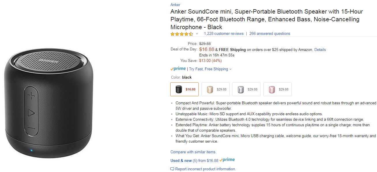 Anker Soundcore mini, Super-Portable Bluetooth Speaker with 15-Hour  Playtime, 66-Foot Bluetooth Range, Enhanced
