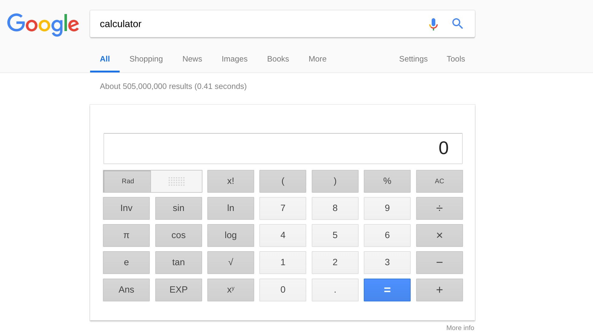 Google Search calculator screenshot