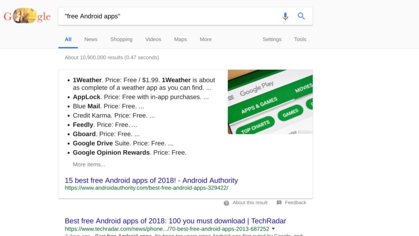 google search exact match example screenshot