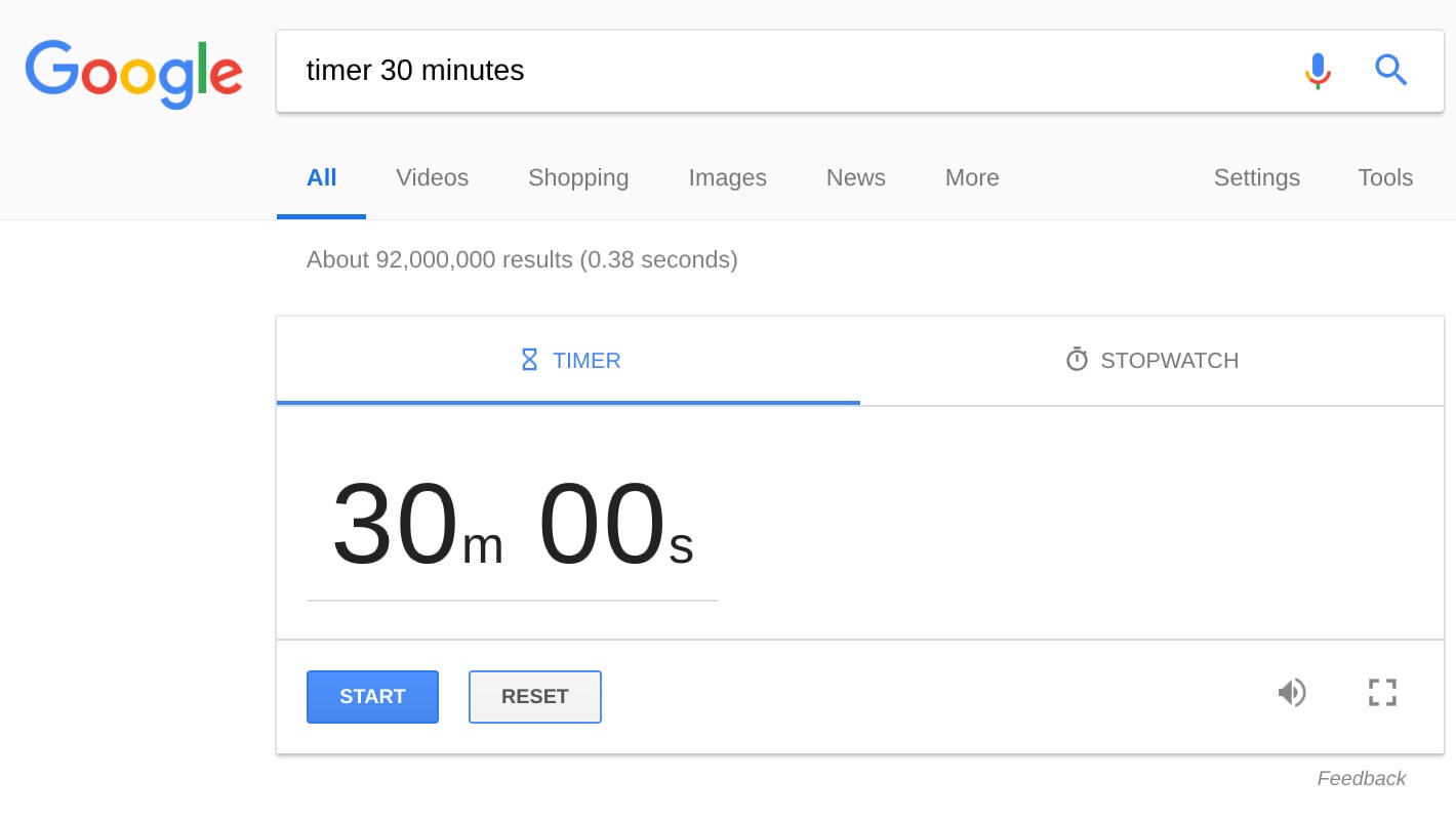 Google Search timer example screenshot