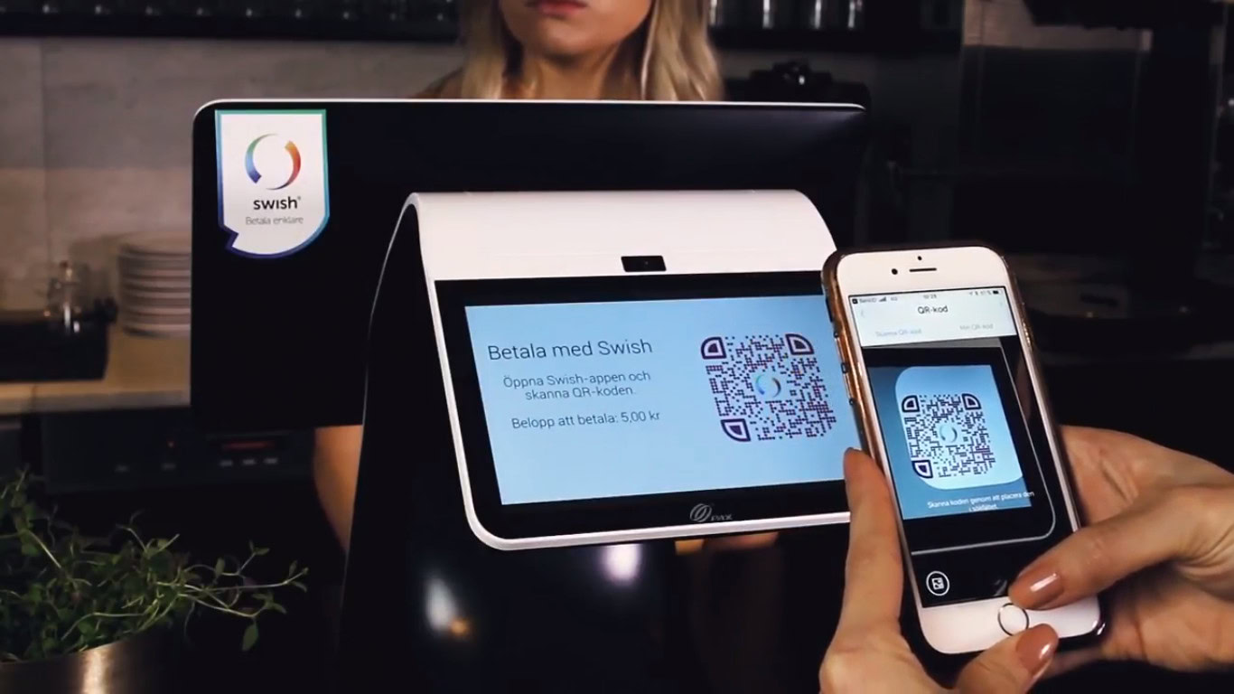 The Swish app at checkout.