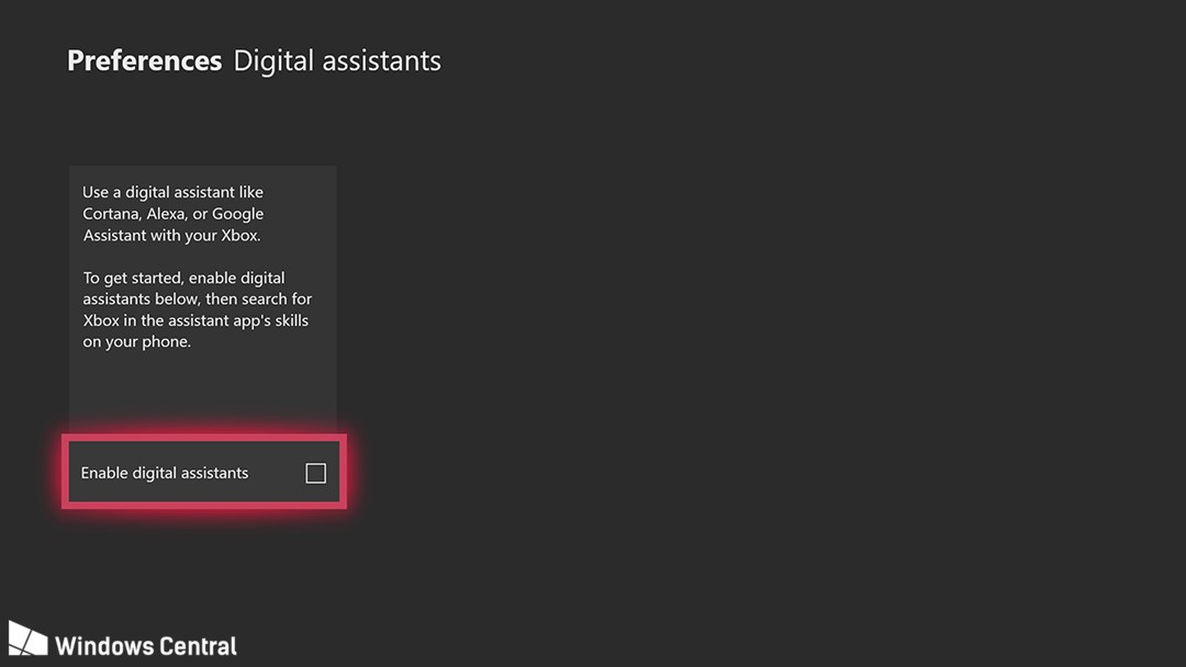 The Xbox One digital assistants screen.
