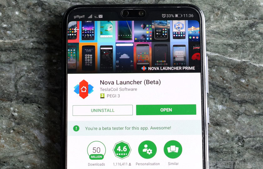 Nova Launcher listing in the Google Play app