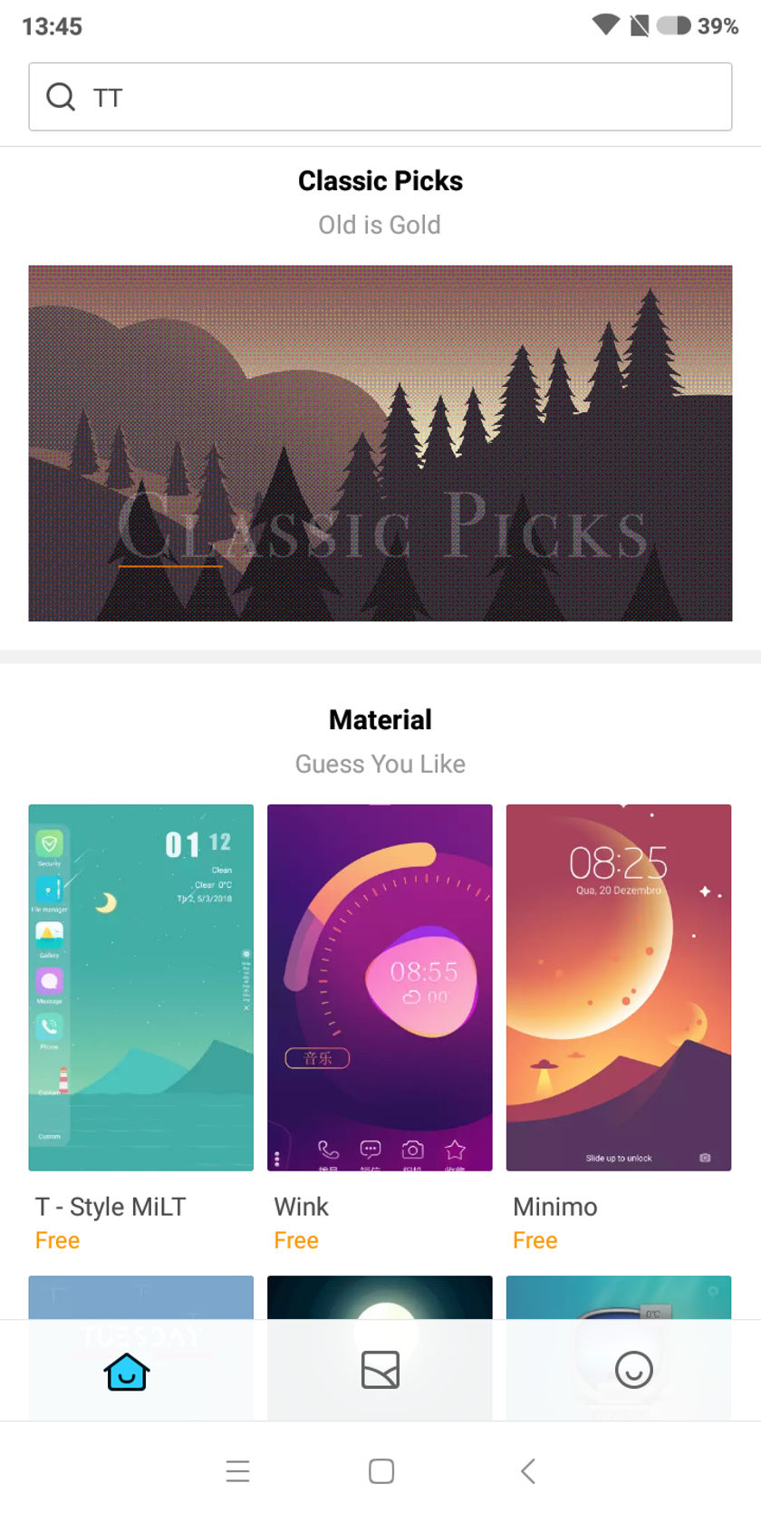 The home screen of the themes app.