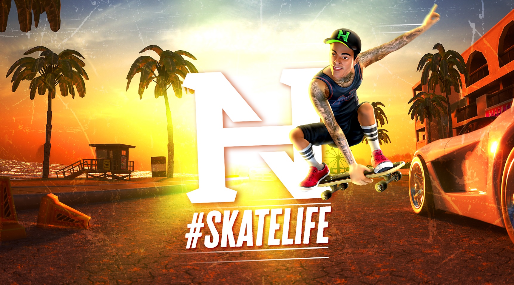 Promotional artwork for the game Nyjah Huston #SkateLife for Android and iOS.