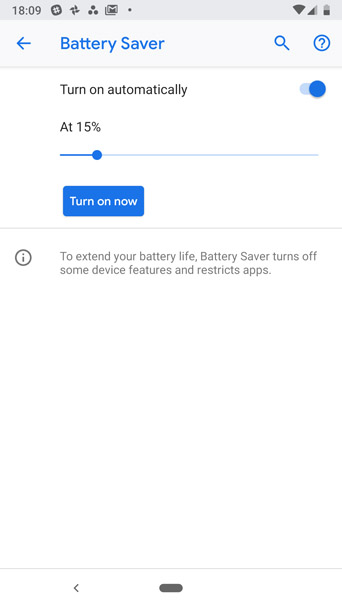 Android 9 Pie review Battery Saver settings