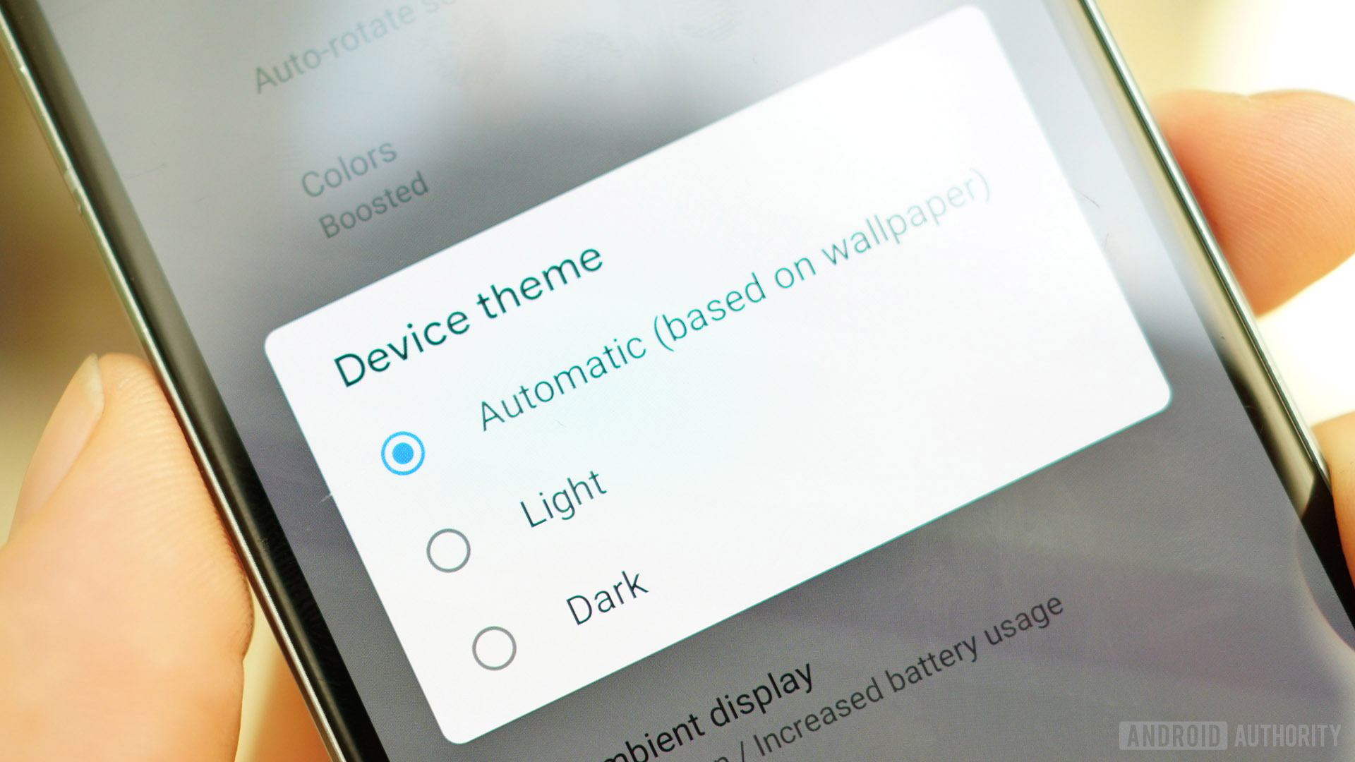 Android 9 Pie review device theme light, dark, automatic