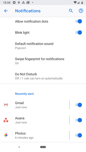 Android 9 Pie review notifications settings recently sent