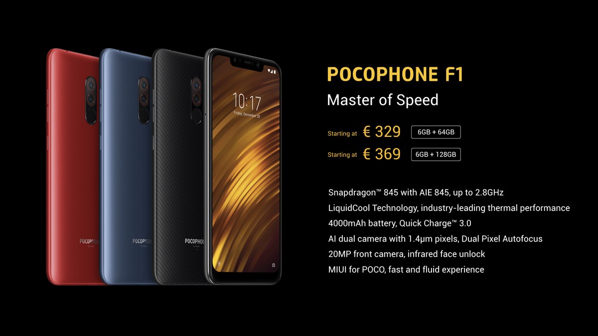 An image detailing the Xiaomi Pocophone F1 price in Europe.