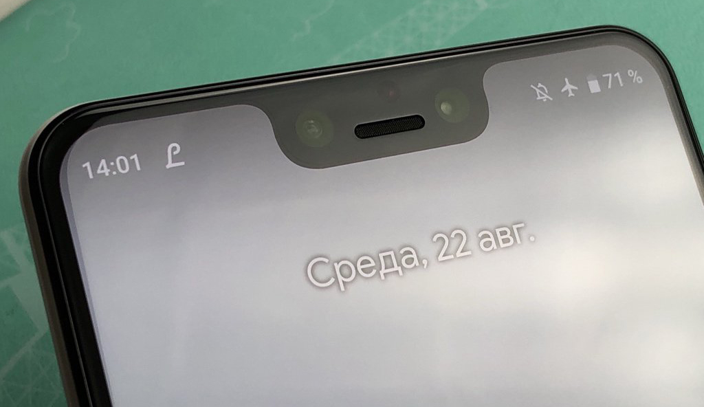 A closeup of the notch on a leaked Google Pixel 3 XL.