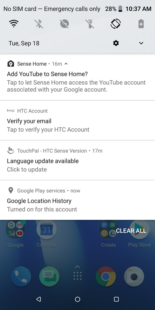 HTC U12 Life notifications
