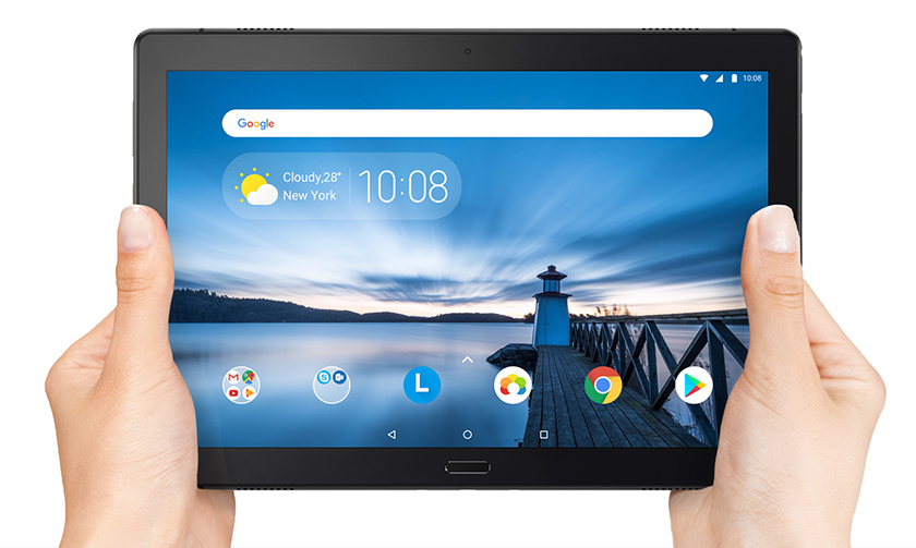 An official image of two hands holding a Lenovo Tab P10.