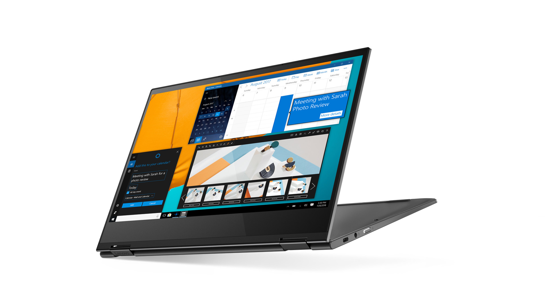 The Lenovo Yoga C630 with its screen folded back.