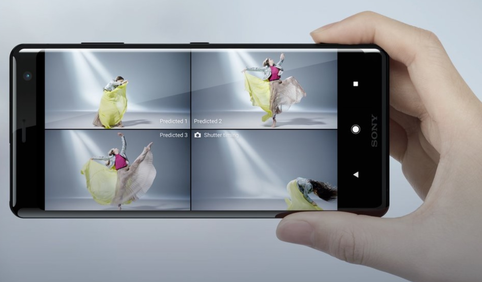 A simulated image of the Sony Xperia XZ3 taking photographs.