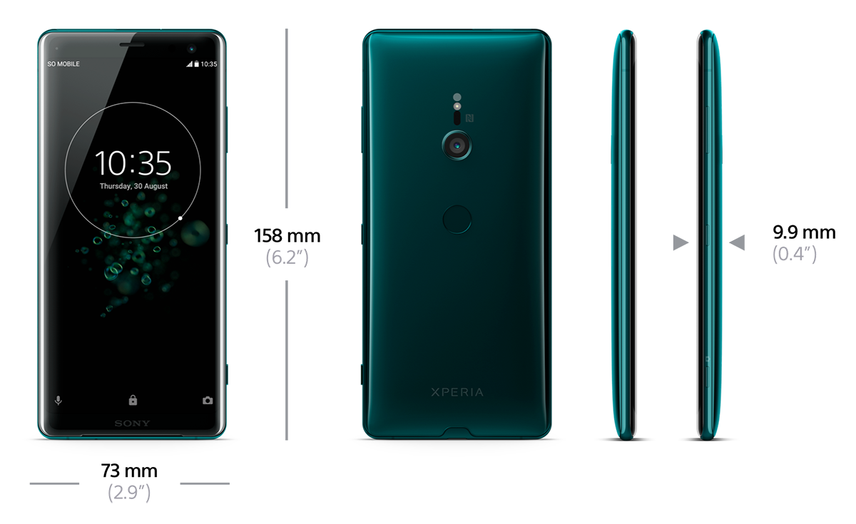 An image explaining the physical dimensions of the Sony Xperia XZ3.