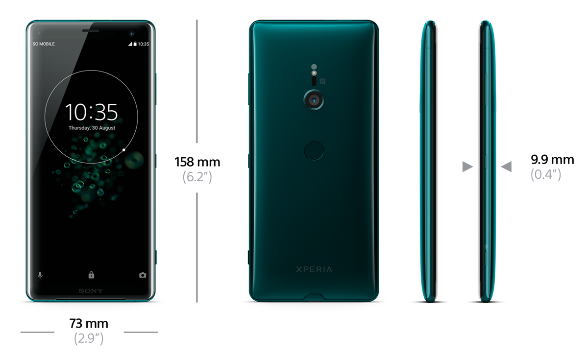 An image explaining the physical dimensions of the Sony Xperia XZ3.