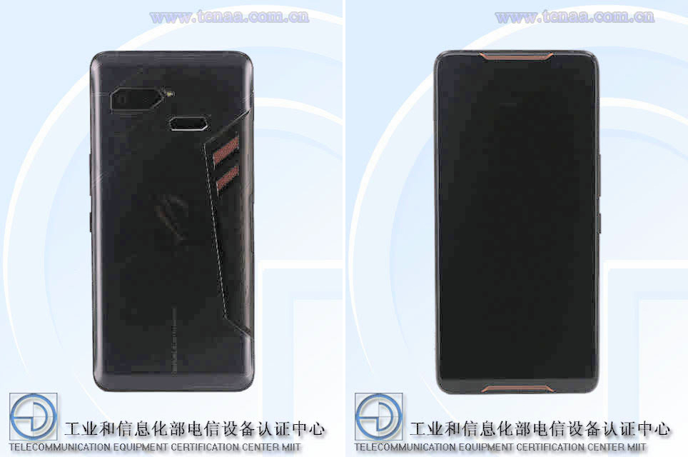 TENAA images for a Asus Rog smartphone from the front and back.