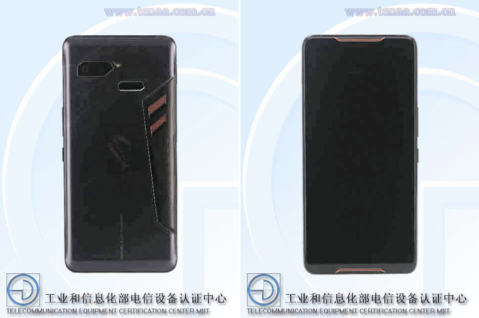 TENAA images for a ASUS Rog smartphone from the front and back.