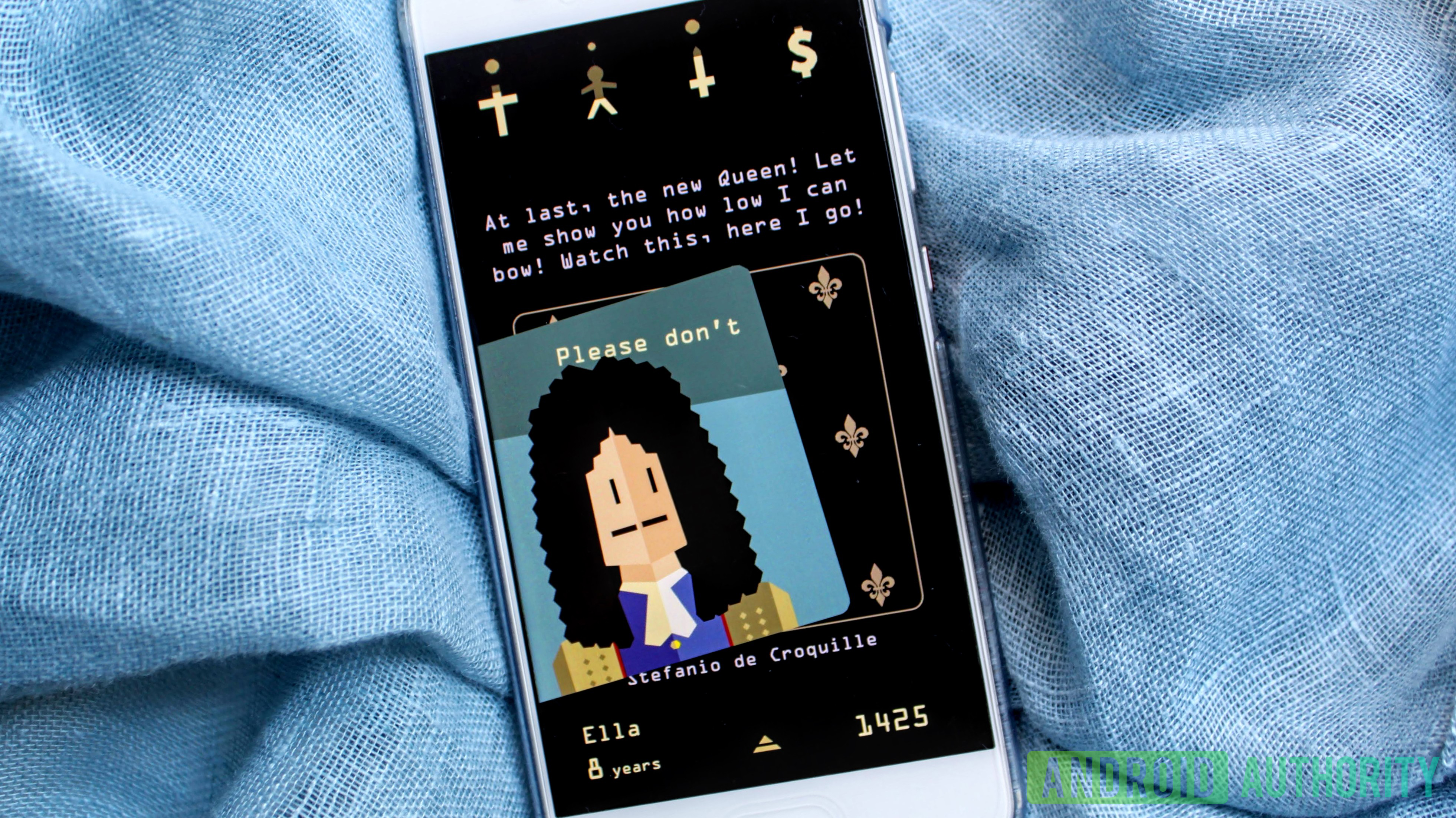 A close-up of Reigns: Her Majesty on a Huawei smartphone.