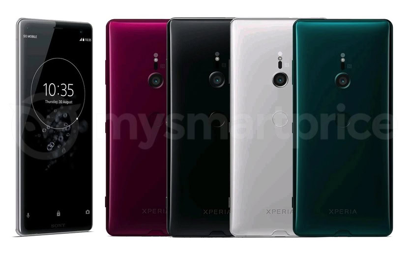 Sony Xperia XZ3 device renders featuring five handset in various colors. 