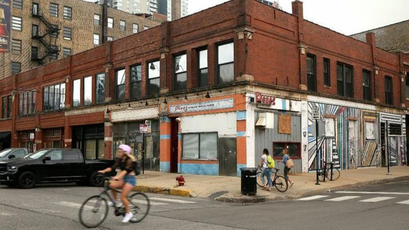 A street corner in Chicago that will be the likely location of a future Google flagship retail store.