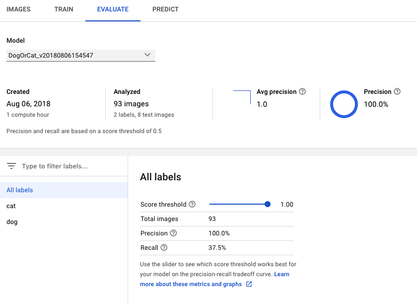 auto ml vision image results evaluate tab