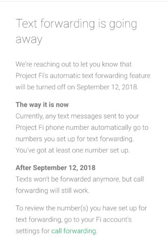 Project Fi Text Forwarding Shutting Down