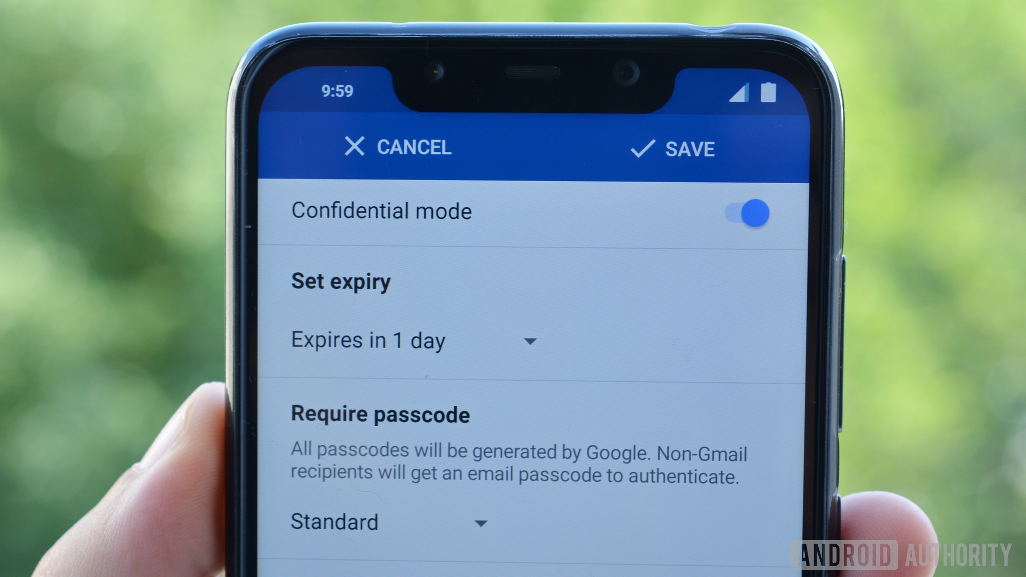 confidential mode settings in gmail for android