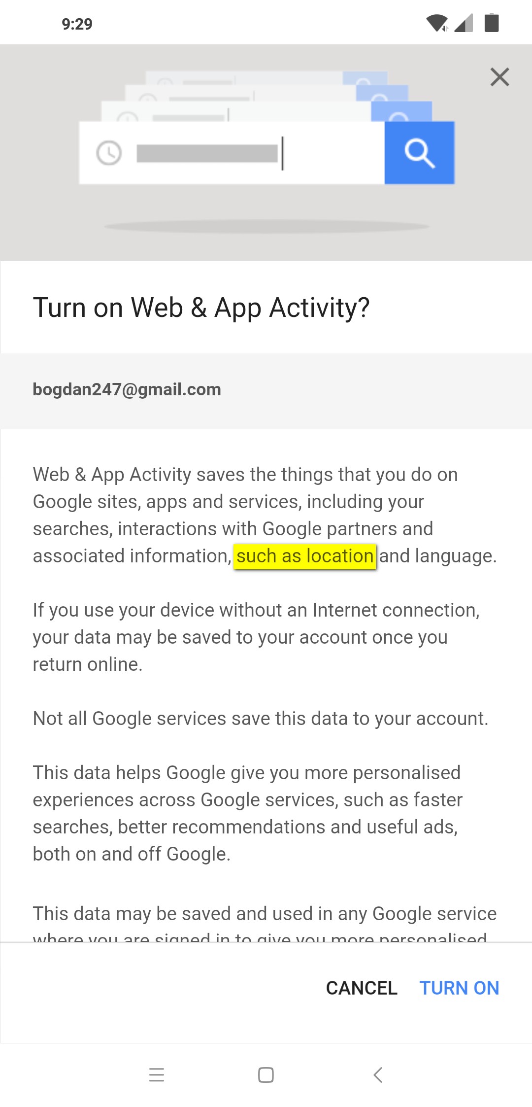 google web and apps activity description