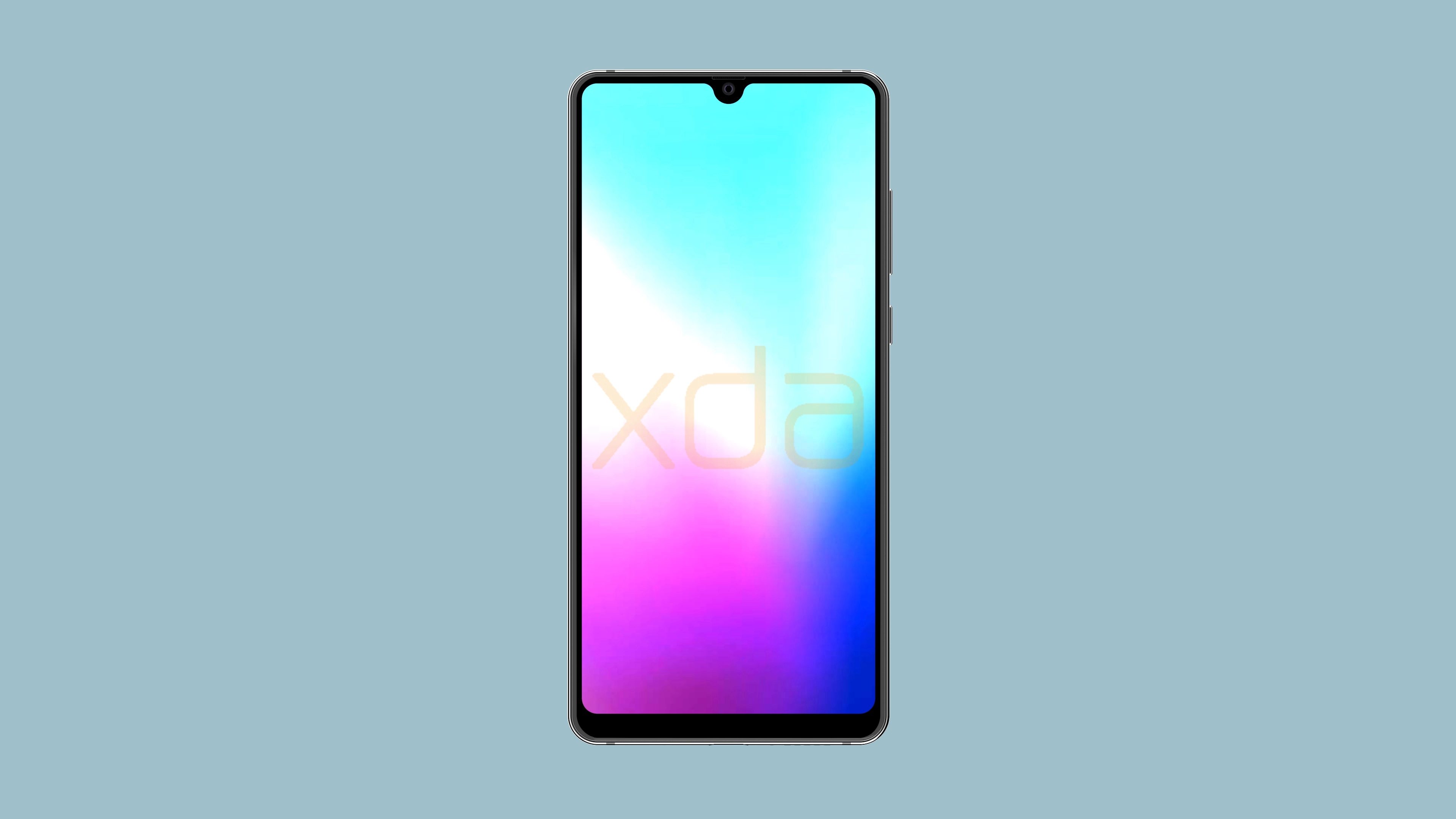 render of huawei mate 20 front with waterdrop notch and bezelless screen