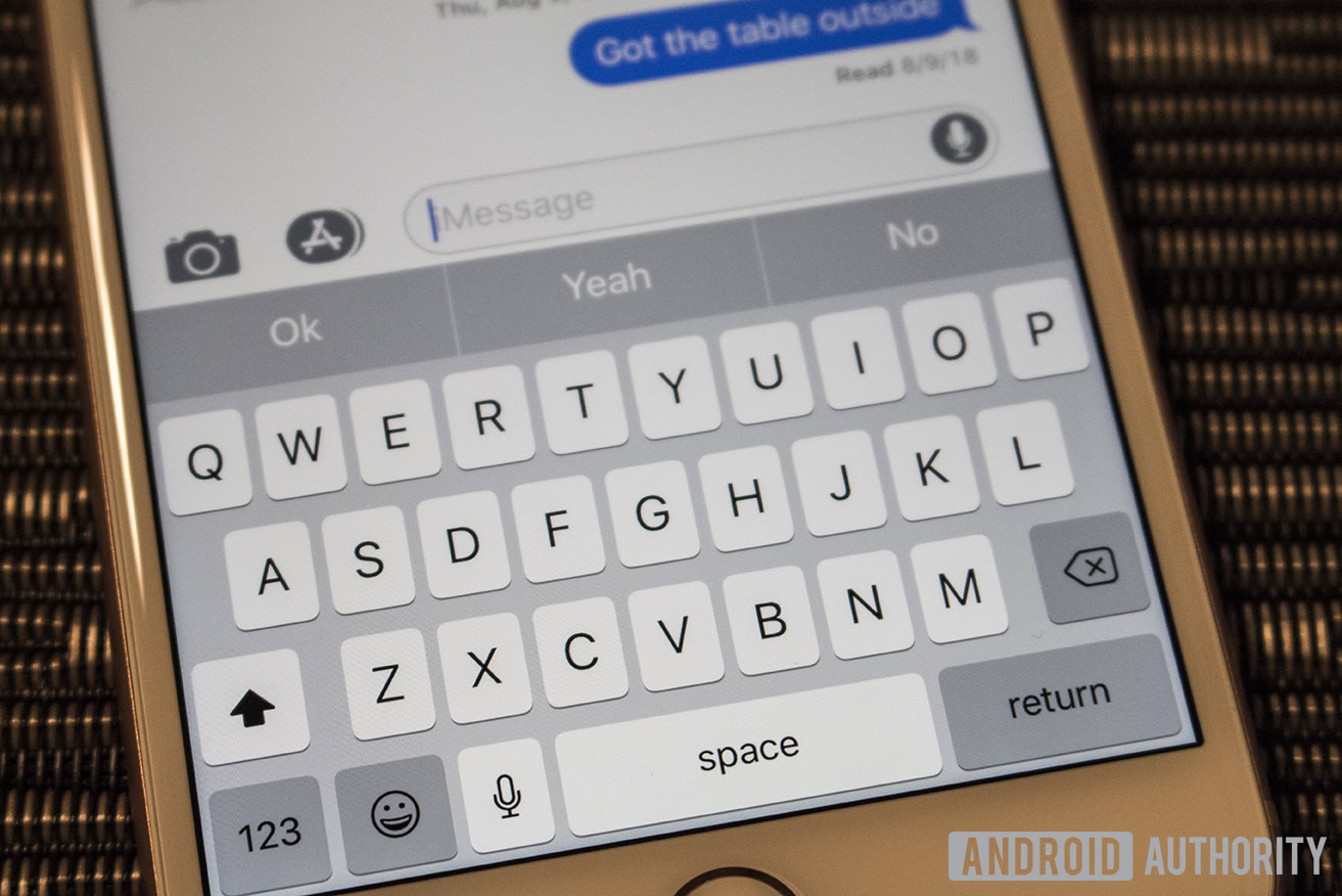 A closeup photo of the iOS Keyboard as seen on the iPhone 8 Plus in 2018.