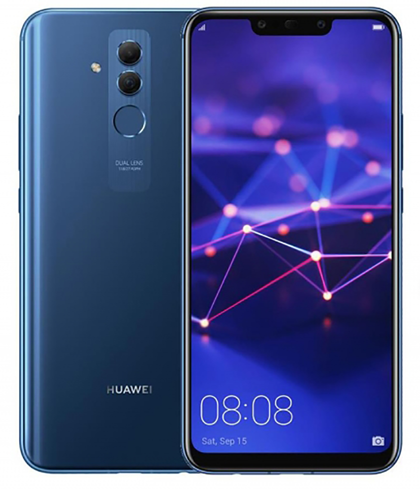 An image of the front and back of the Huawei Mate 20 Lite.