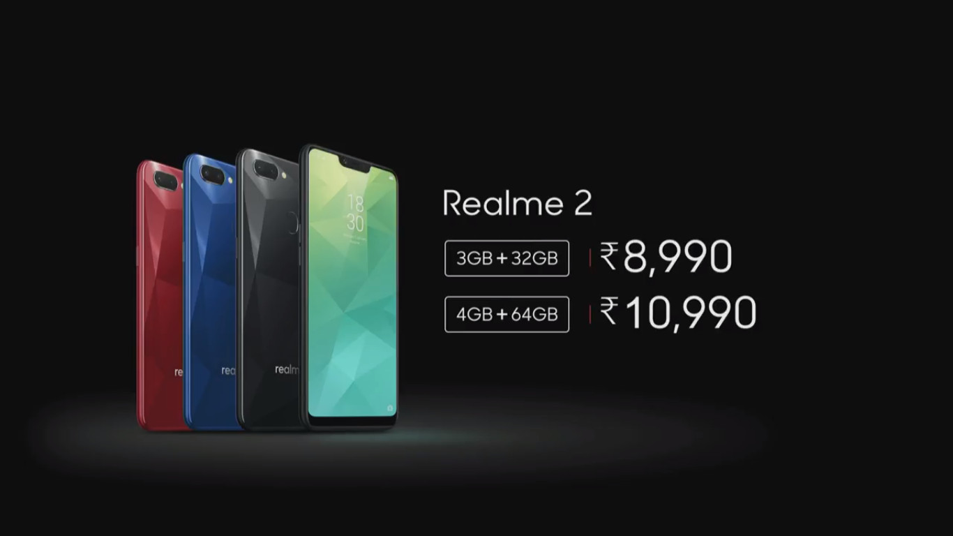 The realme 2 pricing categories.
