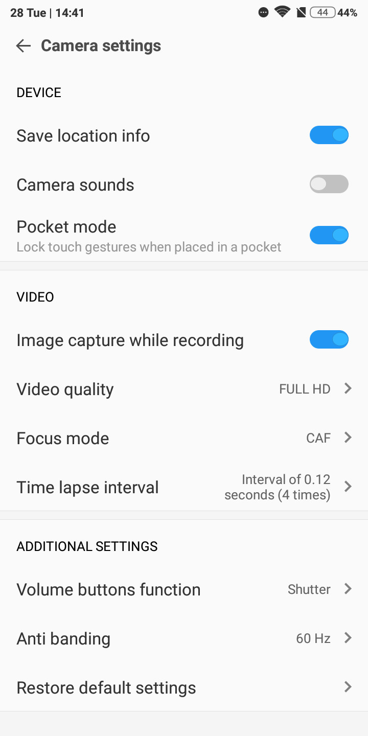 Video settings in the Xiaomi Camera app.