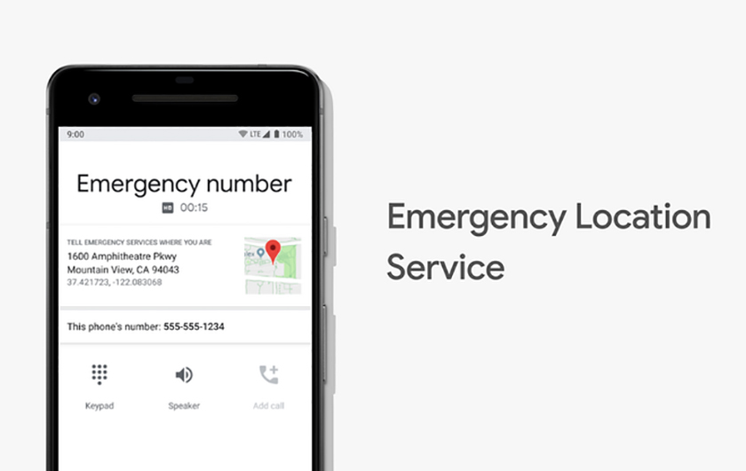 A promotional image of Google Emergency Services on a U.S. smartphone.