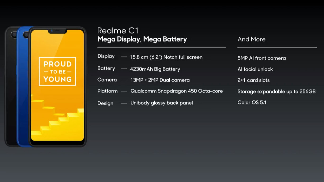 The realme C1 specs page.