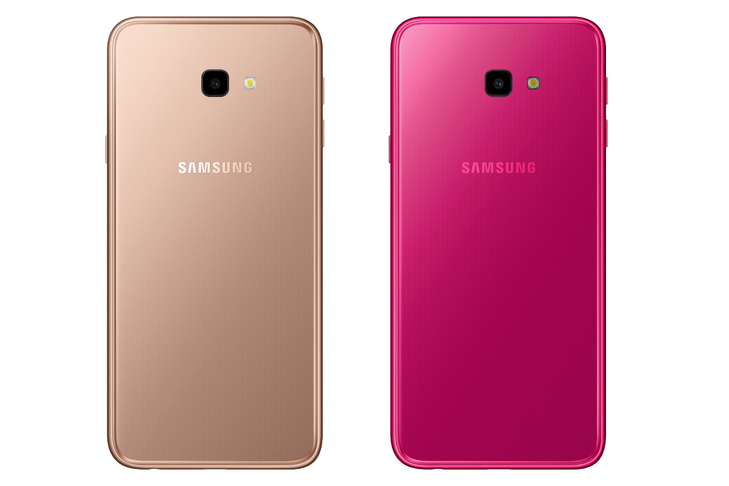 An image of both a gold and a pink Samsung Galaxy J4 Plus.