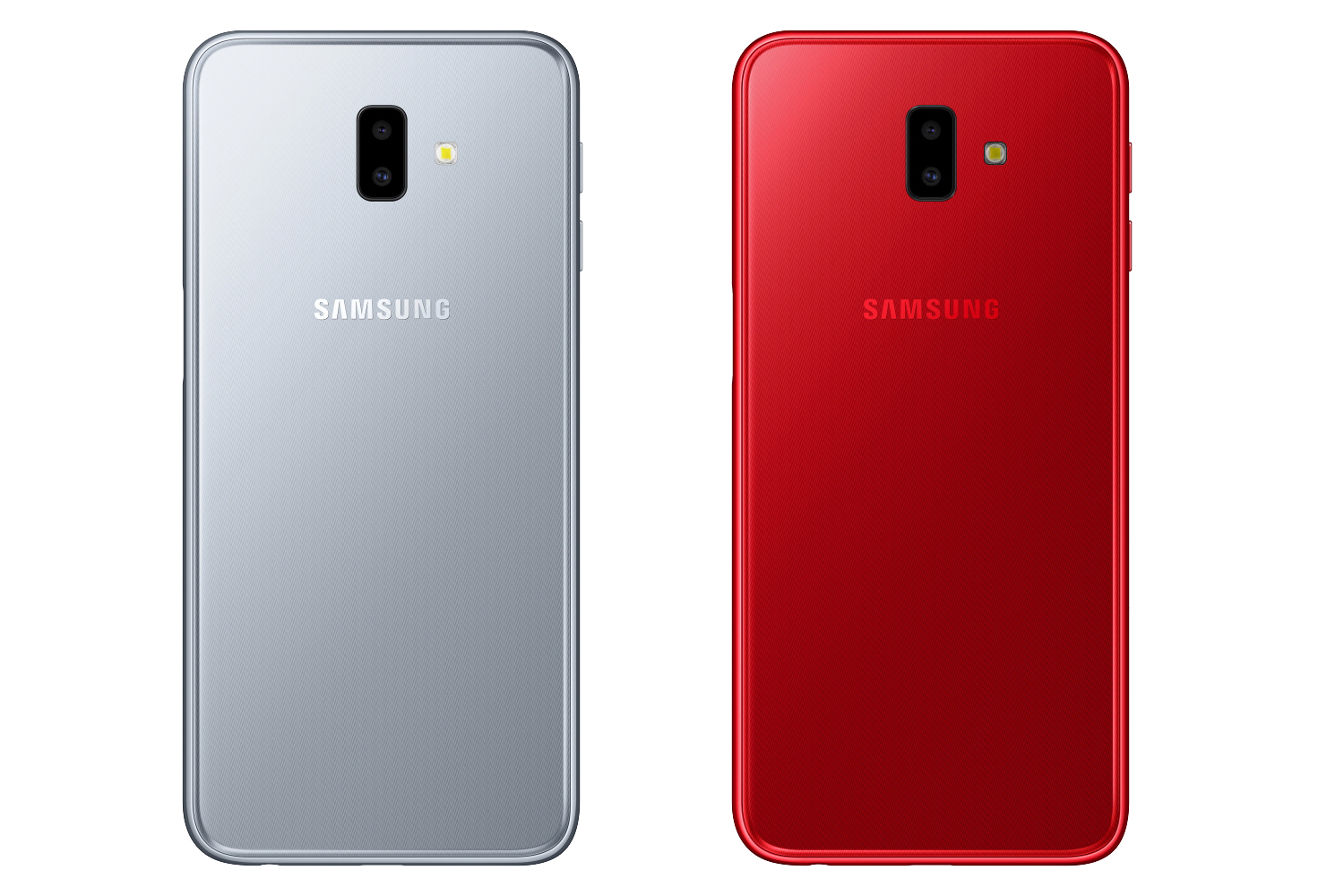 An image of both a silver and red Samsung Galaxy J6 Plus.
