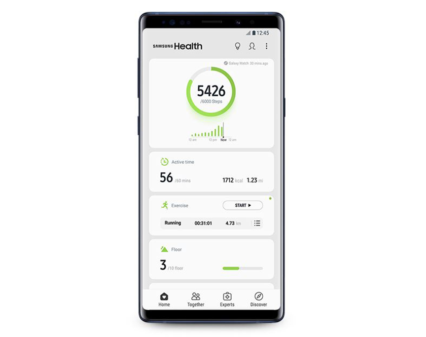 Screenshots of the updated Samsung Health app, Samsung Health 6.0.