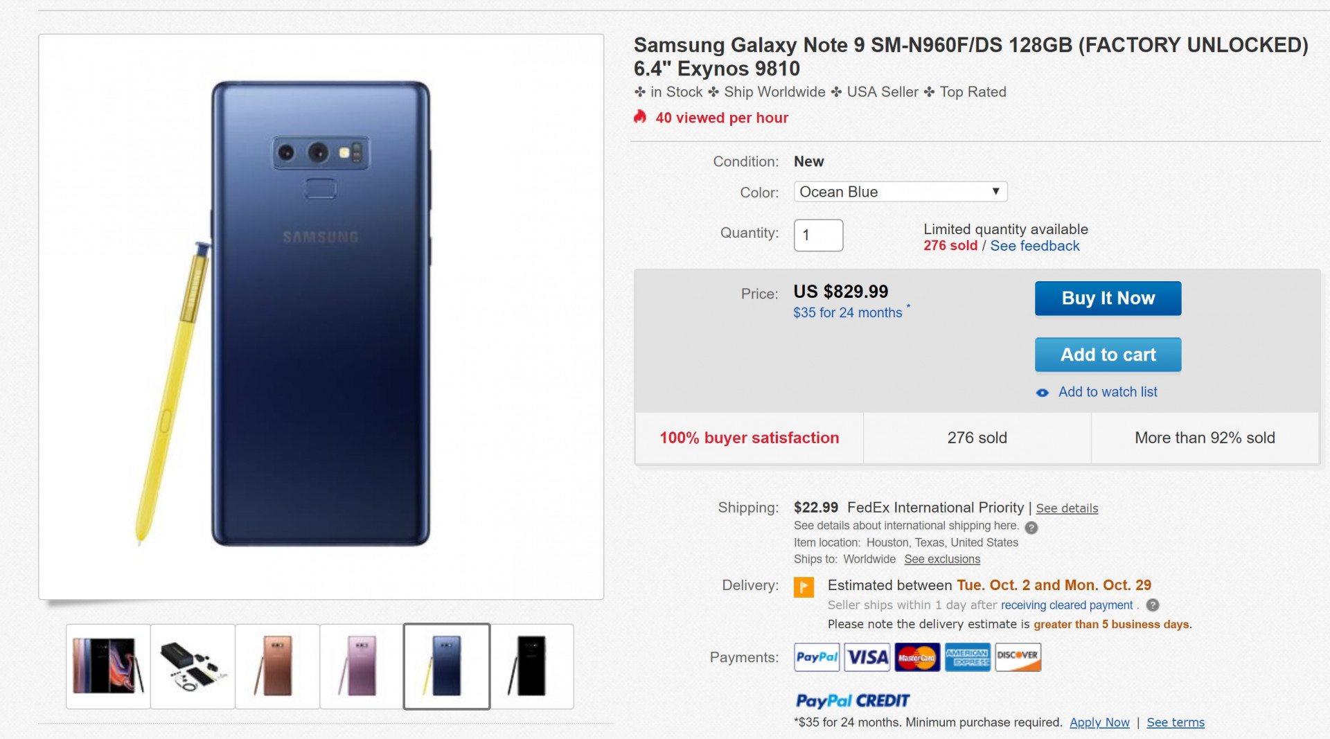 eBay store page deal for the Samsung Galaxy Note 9.