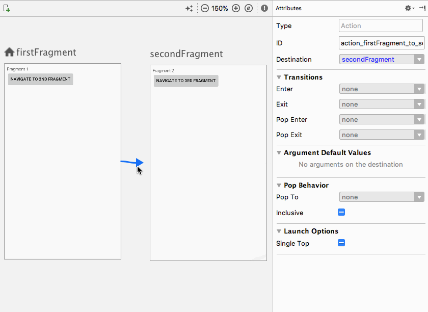 How to Connect your destinations with actions - Android Studio 3.3