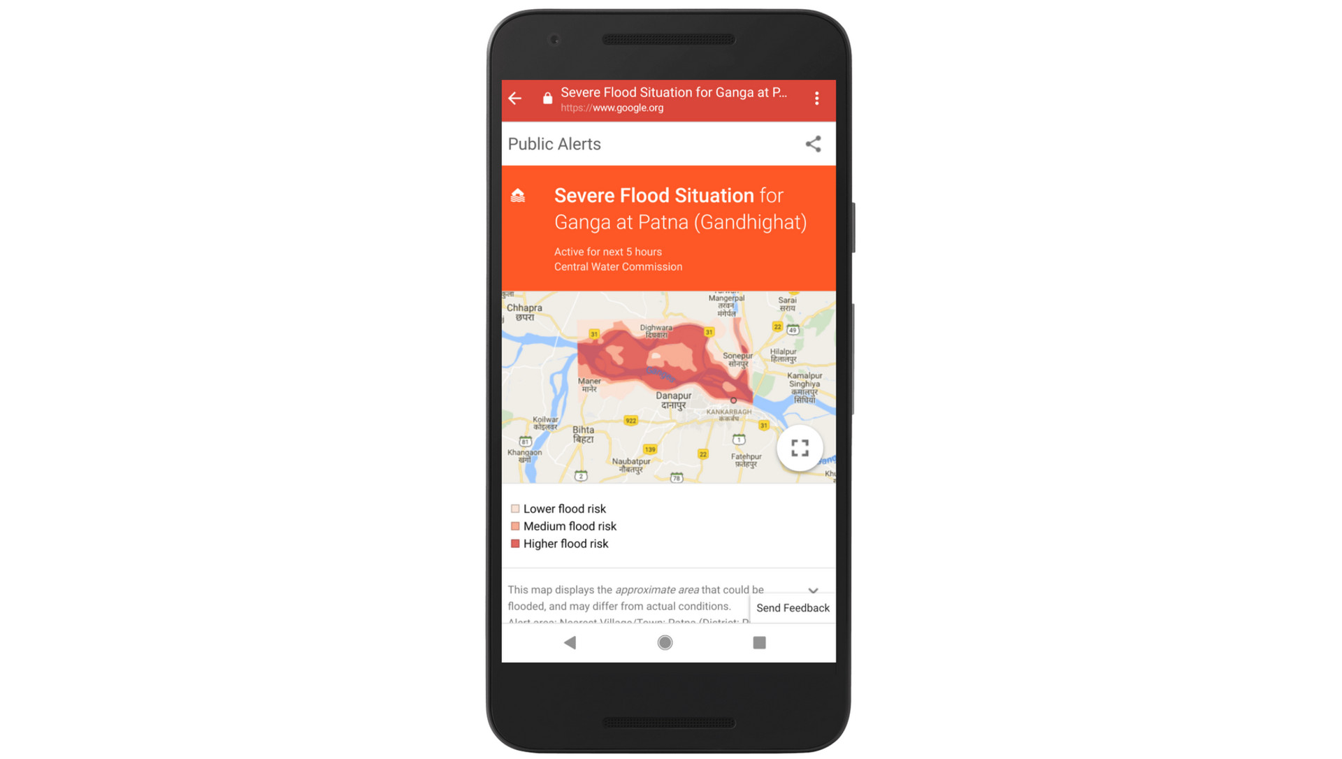 A flood alert using Google's AI-powered system.