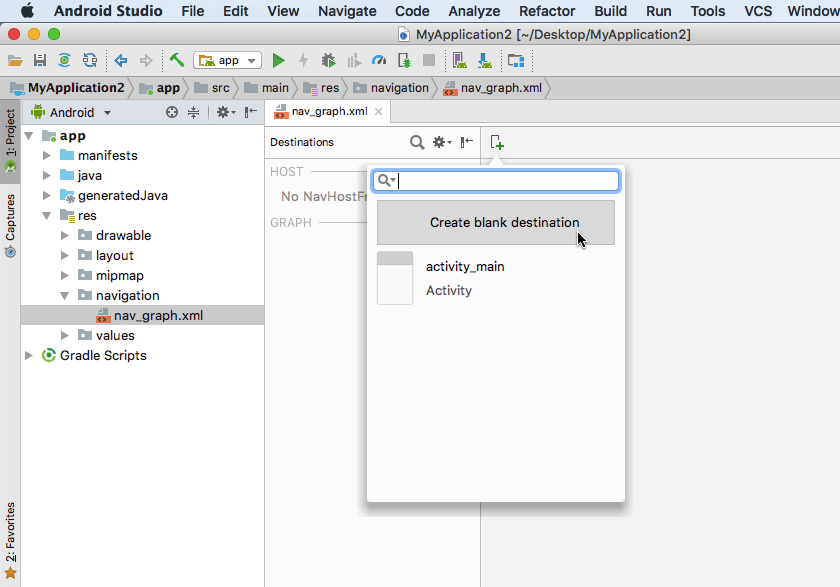 How to populate the navigation graph - Android Studio