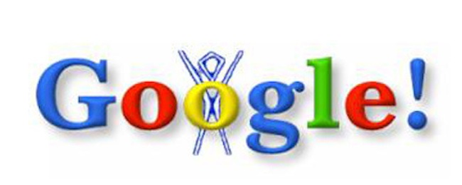 The first Google Doodle which incorporated the Burning Man logo.